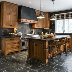 25 Kitchen Flooring Ideas With Oak Cabinets Flooring To Match Oak Cabinets, Flooring Ideas With Oak Cabinets, Contemporary Tile Floor, Stone Tiles Kitchen, Modern Oak Kitchen, Kitchen Flooring Ideas, Black Kitchen Countertops, Vibrant Kitchen, Honey Oak Cabinets