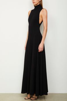 The Aurora Mock Neck Sleeveless Maxi Dress in Black Brandon Maxwell Dresses, Sleek Black Dress, Essential Wardrobe Pieces, Ankle Length Skirt, Brandon Maxwell, High Neck Sleeveless, Handmade Dress, Long Sleeve Knit Dress, The Aurora