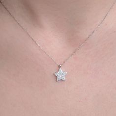 "Diamond Star Necklace, Solid Gold Star Necklace, Diamond Jewelry Necklace, Star Jewelry, Celestial Necklace Gift, Christmas Gift, Gift Her * Made to Order * Gold KT: 14K or 18K * Custom Gold Color: Rose Gold, Yellow Gold, White Gold   * Total CTW: 0.27 ctw * Diamond Color-Clarity: E Color VS Clarity If you have any additional questions about this necklaces, just hit the \"Message \" button and we will get back to you within a few hours. ★ ★ ★ Each order will be beautifully packaged for gift giv Star-shaped Diamond Accented Necklace For Formal Occasions, Formal Star-shaped Necklace With Diamond Accents, Elegant Star-shaped Diamond Cut Necklace, Elegant Star Shaped Diamond Cut Necklace, Luxury White Gold Star-shaped Diamond Necklace, Luxury Star-shaped White Gold Diamond Necklace, Silver Star-shaped Necklace For Formal Occasions, Dazzling Star-shaped Necklace For Anniversary, Silver Star Necklace For Formal Occasions