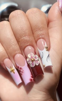 Medium Nail Ideas Summer, El Salvador Nails Design, Nail Inspo For Vacation, Medium Acrylic Nails, Charm Nails, Nails Today, Acrylic Toe Nails, Short Acrylic Nails Designs, Bling Acrylic Nails