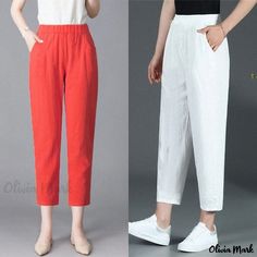 Olivia Mark - Loose-Fit Linen Cropped Trousers with Drawstring Waist - Casual Harem Pants 115 Pounds, Cropped Linen Trousers, 130 Pounds, Linen Crops, Cropped Trousers, Olivia Mark, Dressmaking, Drawstring Waist, Harem Pants