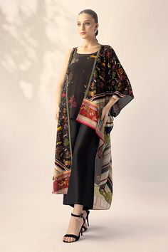 Nida (B) – Sania Maskatiya International Summer Georgette Sets With Cape Sleeves, Summer Sets In Georgette With Cape Sleeves, Summer Sets With Cape Sleeves In Georgette, Silk Black Sets With Printed Motifs, Black Silk Sets With Printed Motifs, Black Silk Sets With Floral Print, Bohemian Black Sets With Printed Motifs, Sania Maskatiya, Website Features