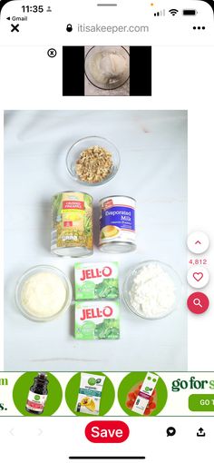 an image of some food on a table with the words jello and other ingredients