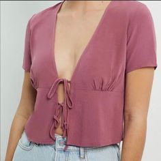 Brand New! Women's La Hearts Flirty Pink Top From Pacsun - Size: Medium - Color: Pink, Rose - 100% Rayon - Nwt - Woven Fabric, Short Sleeve, Deep V-Neck, Double-Tie Front Please Feel Free To Ask Me Any Questions Summer Crop Top For Date Night With Short Sleeves, Casual Summer Crop Top For Date Night, Pink Crop Top, Woven Top, Pink Top, Tie Top, Powerful Women, Pink Tops, Short Sleeve Top