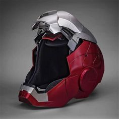 the helmet is designed to look like it has been made out of red and silver material