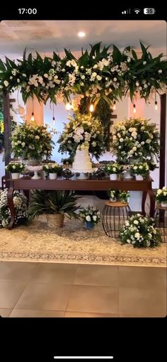 flowers and plants are arranged on a table