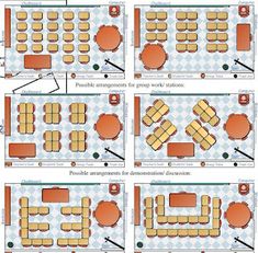 four different tables and chairs are shown in the same diagram, each with their own individual seating