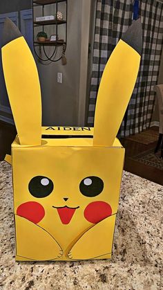 a box that has been made to look like a pikachu face on it