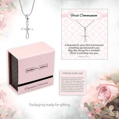 Perfect first communion gift for girls! This is a timeless keepsake necklace that makes a very special gift for her first holy communion. Stunning infinity cross necklace accented with a sparkling cubic zirconia stone with special anti-tarnish coating applied to prevent tarnish keeping them looking shiny and bright.💗 Choose from .925 Sterling Silver or 14K Gold-Plated (over sterling silver)💗 Available in two chain lengths: 14 inch or 16-18 inch (adjustable). Silver chain is a box chain with du First Communion Jewelry Cross Pendant For Mother's Day, First Communion Mother's Day Cross Pendant Jewelry, Cross Jewelry For Confirmation And Mother's Day, Communion Gifts Girl, Godchild Gift, Keepsake Necklace, Infinity Cross, Special Gifts For Her, First Communion Gifts