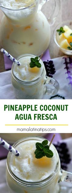 two glasses filled with pineapple coconut agua fresca