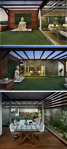 the inside and outside of a modern house