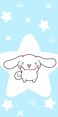 a cute little bunny sitting on top of a star shaped object with stars in the background