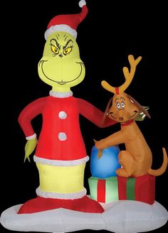 an inflatable dr seusster and his reindeer friend are ready for christmas