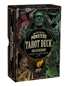 a card game box with an image of monsters on the front and sides, including a man