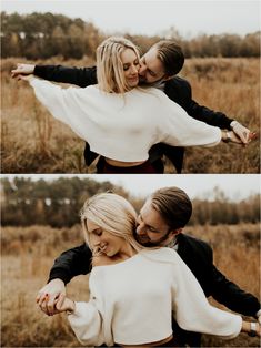 two photos of a woman holding a man in her arms