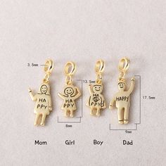 Sterling Silver Family Charm Pendant, Mother Bracelet, Father Necklace, Child Earring, Four-member Family Jewelry, Family Love Charm {Material}: sterling silver, solid silver, 925 sterling silver {Size}: ring inner diameter 3.5mm girl W*H 8*13.5mm dad W*H 9*17.5mm noted:  rope bracelet is for family, please make a remark girl or boy charm you need when you place an order for bracelet. ♥ Custom instructions: * If you have specific requests for this item, such as adding a logo, altering the size a Mother's Day Dangle Charms For Jewelry Making, Mother's Day Jewelry Charms, Mother Bracelet, Family Jewelry, Mothers Bracelet, Tiny Charm, Family Jewellery, Kids Earrings, Love Charms