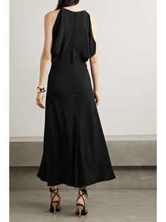 LORO PIANA Milena draped silk midi dress Sleek Maxi Dress For Workwear, Luxury Midi Dress For Workwear In Summer, Black Silk Luxury Midi Dress, Luxury Black Silk Midi Dress, Black Silk Midi Dress For Work, Silk Maxi Dress For Workwear, Luxury Black Midi Dress For Summer, Sleek Silk Maxi Dress For Work, Luxury Black Midi Evening Dress