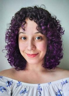 Curly Pink Hair, Curly Hair Problems, Short Hair Black, Colored Curly Hair, Hair Problems, Hair Black, Curly Hair Cuts, Purple Hair, Shoulder Length