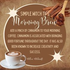 Morning Coffee Ritual Witch, Morning Coffee Spell, Witchcraft Cinnamon, Cinnamon Broom Witchcraft, Cinnamon Witchcraft, Autumn Witchcraft, Cinnamon Spell, Cinnamon Magic, Witches Herbs