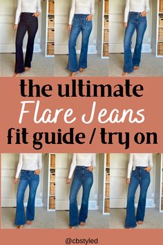 2023 Jean Outfits, Best Places To Get Flared Jeans, High Rise Flare Jeans Outfits Fall, Blue Jeans Outfit 2023, Boho Outfits With Jeans, How To Wear Flare Jeans 2022, How To Wear Flare Jeans, Flare Jeans 2023, What Shoes To Wear With Flare Jeans