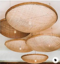 wicker lamps hanging from the ceiling in a restaurant or bar with text overlay