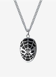 Stainless steel black Spider-Man face pendant with 24 in chain. Licensed jewelry packaging included. Spider Man Face, Black Spider Man, Jewelry For Guys, Simpsons Treehouse Of Horror, Boba Fett Helmet, Goth Costume, At At Walker, Hot Topic Jewelry, Jewelry Goth