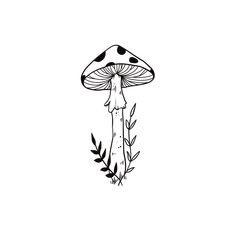 a black and white drawing of a mushroom