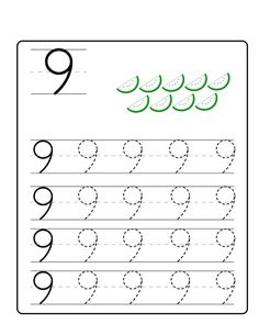 the number nine worksheet with numbers for children to learn how to write it