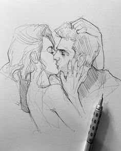 a drawing of two people kissing each other