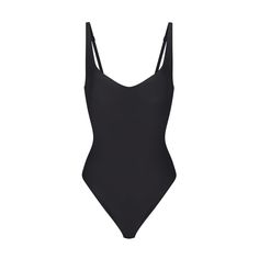 SKIMS FOUNDATIONS BRIEF BODYSUIT | ONYX High Cut Solid Leotard With Lined Body, High Cut Leotard With Built-in Bra, Seamless One-piece Bodysuit With Minimal Stretch, Minimal Stretch Seamless Bodysuit, Summer Shaping Bodysuit With Adjustable Straps, Bodysuit With Built-in Bra And Tank Straps, Second-skin Scoop Neck Shapewear Swimwear, Chic Underwire Bodysuit, Seamless Wide Straps Bodysuit Shapewear