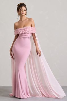 Avant Garde Blush Pink Floral Bardot Fishtail Maxi Dress With Mesh C – Club L London - USA Fishtail Maxi Dress, Bardot Neckline, Black Dress Prom, Black Tie Gala, Fishtail Skirt, Party Dress Long Sleeve, Christmas Party Dress, Skirt Floral, Bridesmaid Outfit