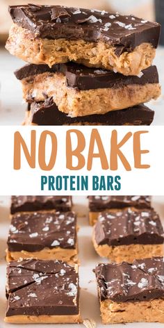 no bake protein bars stacked on top of each other