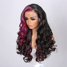 TikTok Approved Purple Skunk Stripe And Classic Body Waves&&13x4 Transparent Lace is Flexible with Hairstyling&&Super Natural-looking Pre-Plucked Hairline with Baby Hair&&Can be Free Part, Middle Part, Side Part, Half Buns&&Multiple Clips & an Adjustable Band Inside the Wig For A Secure Fit&&Soft & Smooth Virgin Hair That's Easy To Management Purple Skunk Stripe, Brown Body Wave Wig, Skunk Stripe, Half Bun, Purple Highlights, Hair Color Light Brown, Wave Wig, Purple Plum, Body Wave Wig