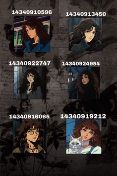 an anime character with many different faces and numbers