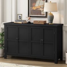 Product Features [Spacious Storage with a Retro Touch]:This sideboard features a generously sized tabletop and a clever four-door design, offering ample storage space to keep your living area organized and tidy. Black Shoe Storage, Storage Sideboard, Black Shoe, Apartment Aesthetic, Living Room Study, Shoe Storage Cabinet, Natural Wood Finish, Home Essentials, Adjustable Shelves