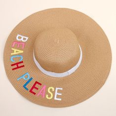 B E A C H   |   P L E A S E    We've partnered with an embroidery guru to bring you this amazing multi-colored raw edge sun hat, which is exactly what your beach trip needs if you ask us!!  M A T E R I A L Our resilient beach hat is made with super soft braided paper (what?! it's not straw!?) to provide its natural floppiness. - 100% Paper P R O C E S S I N G    |    A N D    |    S H I P P I N G - This Hat is in stock and ready to ship! - Processing time: 1-3 business days - Estimated shipping Beach Vacation Accessories, Vacation Hat, Straw Visor, Gardening Hat, Summer Straw Hat, Straw Hat Beach, Vacation Accessories, Hat Stores, Baby Sun Hat