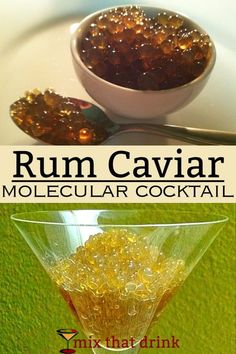 an image of rum caviar cocktail in a martini glass with the recipe below