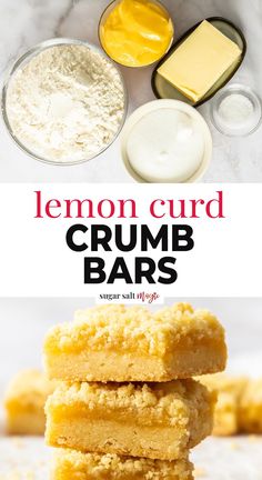 lemon curd crumb bars stacked on top of each other