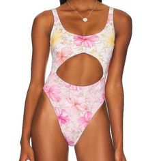 This Is The Cutest Thing And Never Worn Before, It’s Slightly Cheeky And Nwot. Feminine Pink Floral Print Swimwear, Chic Pink Spring Swimwear, Swimming Suits, One Piece Bathing Suit, Orange Pink, Pink Orange, Color Orange, Bathing Suit, The Cutest