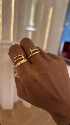 Womens Fine Jewelry, Gold Rings Cartier, Cariter Ring, Rings Aesthetic Cartier, Cartier Nail Ring Stack, Nail Cartier Ring, Cartier Screw Ring, Cartier Ring Women, Cartier Rings Aesthetic