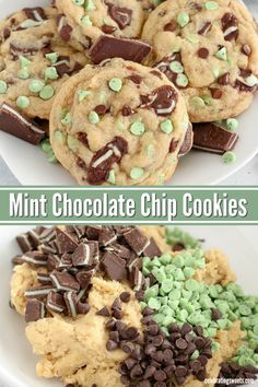 mint chocolate chip cookies on a white plate