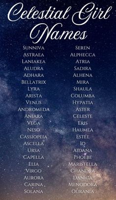 the celestial girl names in front of a night sky