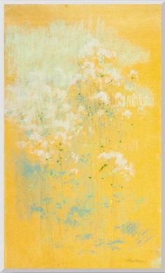 the painting is yellow and has white flowers on it