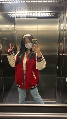 Red Jackets Aesthetic, Red Varsity Jacket Outfit Aesthetic, Varsity Jacket And Dress Outfit, Maroon Varsity Jacket Outfit, Red Letterman Jacket Outfit, Red Baseball Jacket Outfit, Outfits With Varsity Jackets, Baseball Jacket Aesthetic, University Jacket Outfit