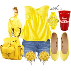 Disney Theme Park Summer Outfit: Belle by natihasi on Polyvore featuring Vero Moda, J.Crew, Grafea, VANINA, Ice-Watch, Mossimo Supply Co. and Disney Park Summer Outfit, Marvel Inspired Outfits, Belle Outfit, Theme Park Outfits