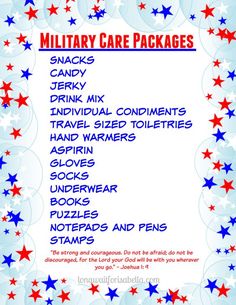 Printable Military Care Package Checklist #FCBlogger #sp Military Care Package Ideas Army, Deployment Party