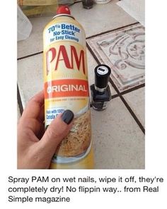 How To Dry Nails Quickly... Totally crazy this actually works!! I was hesitant at first but completely works! Wet Nails, Do It Yourself Nails, Real Simple Magazine, Painted Nails, Finger Nails, Makeup Tricks, It Goes On, Real Simple, Nail Art Hacks