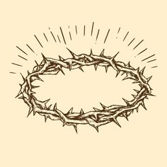 a crown of thorns with rays coming out from the center on a beige background