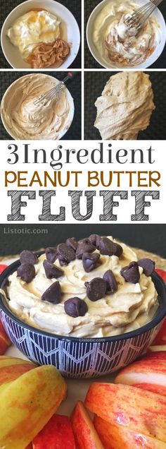 the ingredients for this peanut butter fruit dip are shown