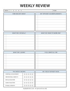 the printable weekly planner is shown in this image